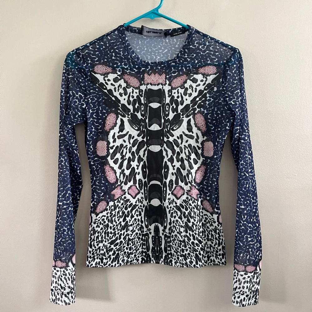 Nigel Azrouel Mech Long Sleeve Tee‎ - Pattern Dark Blue Black White Small
